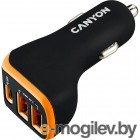 CANYON Universal 3xUSB car adapter, Input 12V-24V, Output DC USB-A 5V/2.4A(Max) + Type-C PD 18W, with Smart IC, Black+Orange with rubber coating, 71*39*26.2mm, 0.028kg, S