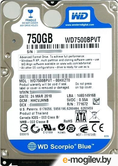 ������� ���� WD Scorpio Blue 750 �� (WD7500BPVT)