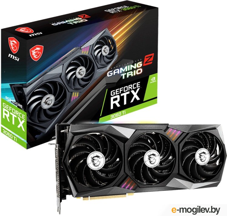 ���������� MSI PCI-E nVidia GeForce RTX 3060TI 8Gb GAMING Z TRIO LHR RTL (RTX 3060 TI GAMING Z TRIO 8G LHR)